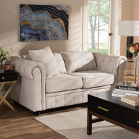 Baxton Studio RX1616-Beige-LS Alaise Modern Classic Beige Linen Tufted Scroll Arm Chesterfield Loveseat
